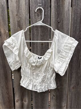 White Satin Ruffled Smocked Women's Top